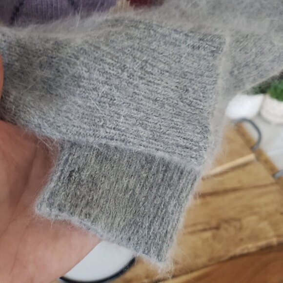 Vintage 1980 Filene's SM Lambswool Angora Argyle Sweater Shoulder Buttons Preppy - Picture 10 of 13